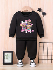 Baby Girls Cartoon Team Sweatshirt Pants Set