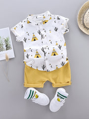 Boys 2pcs Cartoon Print Shirt & Shorts Set