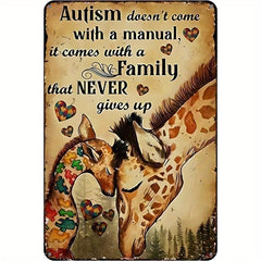 Giraffe Autism Never Give Up Metal Sign Vintage Rustic Wall Decor