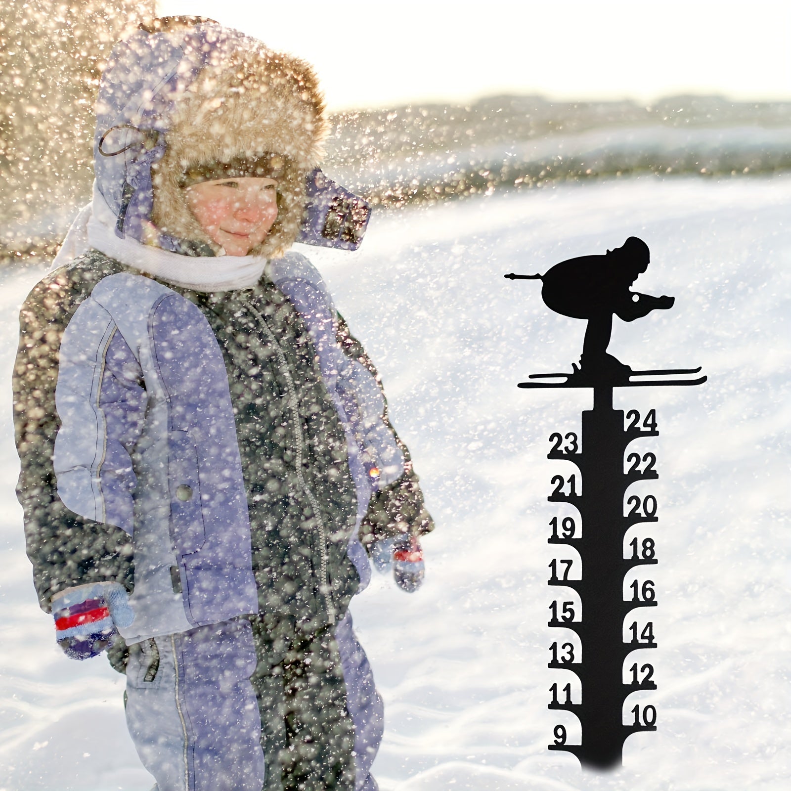 Metal Snowmobile Snow Gauge Garden Stake Christmas Decor