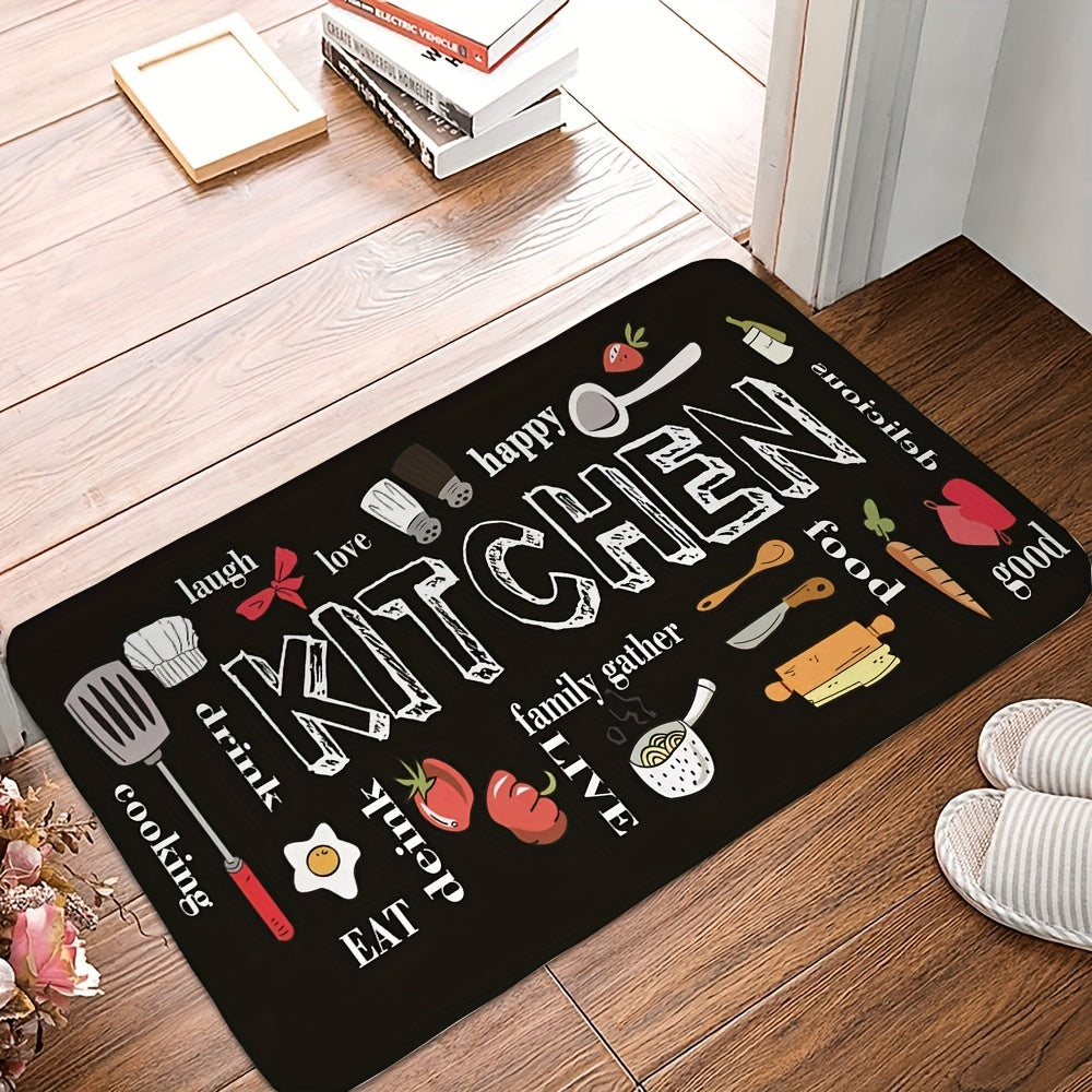 Kitchen Floor Mat Kitchenware And Food Pattern Rug Modern Kitchen Rug