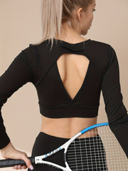 Long Sleeve Hollow Out Backless Sports Tee