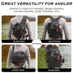Ghosthorn Fishing Backpack with Rod Holder Tackle Sling Bag for Men