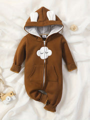 Baby Girl's Cloud Embroidered Hooded Romper