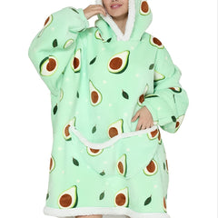 Fruit Pattern Hooded Flannel Robe Warm & Cozy Lounge Wear