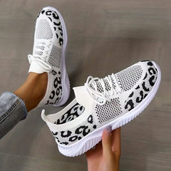 Leopard Print Sneakers Breathable Outdoor Shoes Lace Up Lightweight