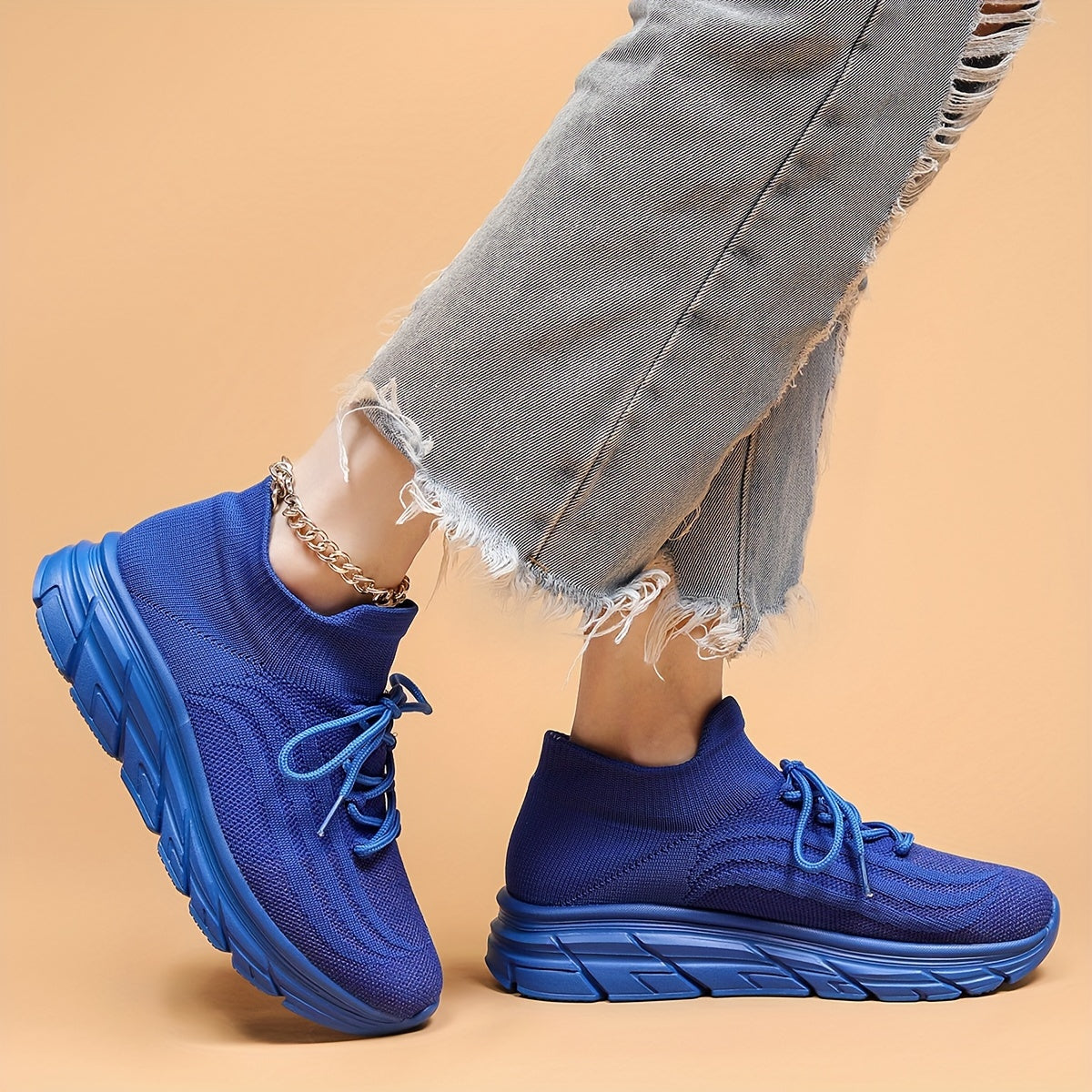 Solid Lace Up Mesh Breathable Running Shoes Soft Comfortable Outdoor Sneakers