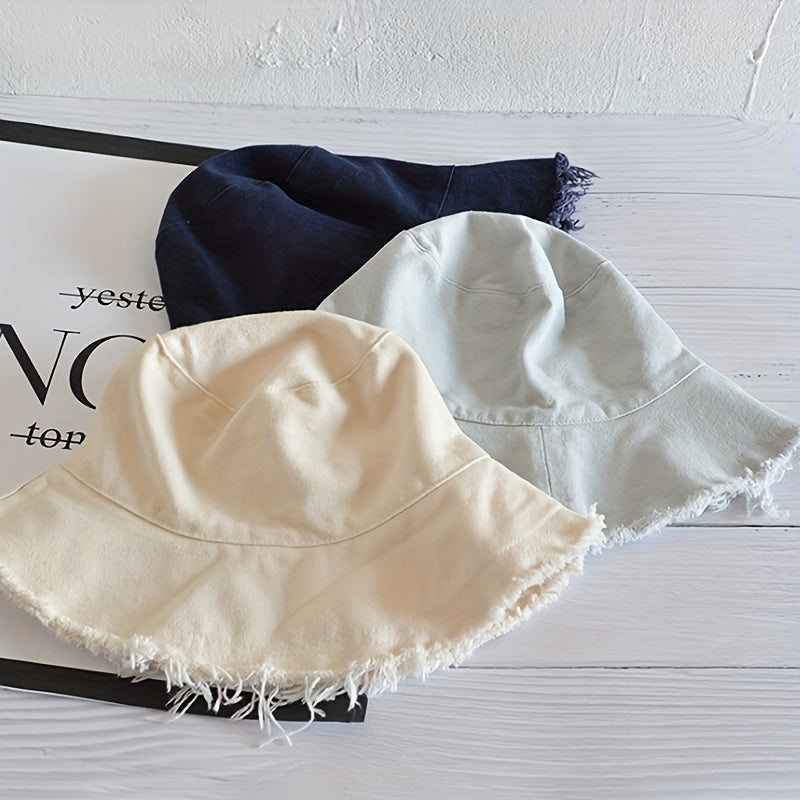 Frayed Brim Casual Bucket Hat Solid Lightweight Couple Basin Hat