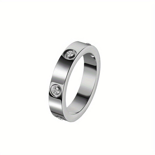 4mm Faux Diamond Ring Titanium Steel Couple Rings