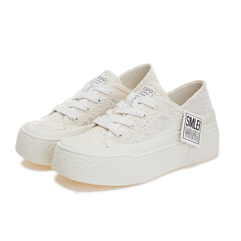 Women's Thick Bottom Mesh Sport Shoes Lace Up Board Shoes