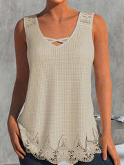 Lace Embroidery Trim V-Neck Tank Top Sleeveless