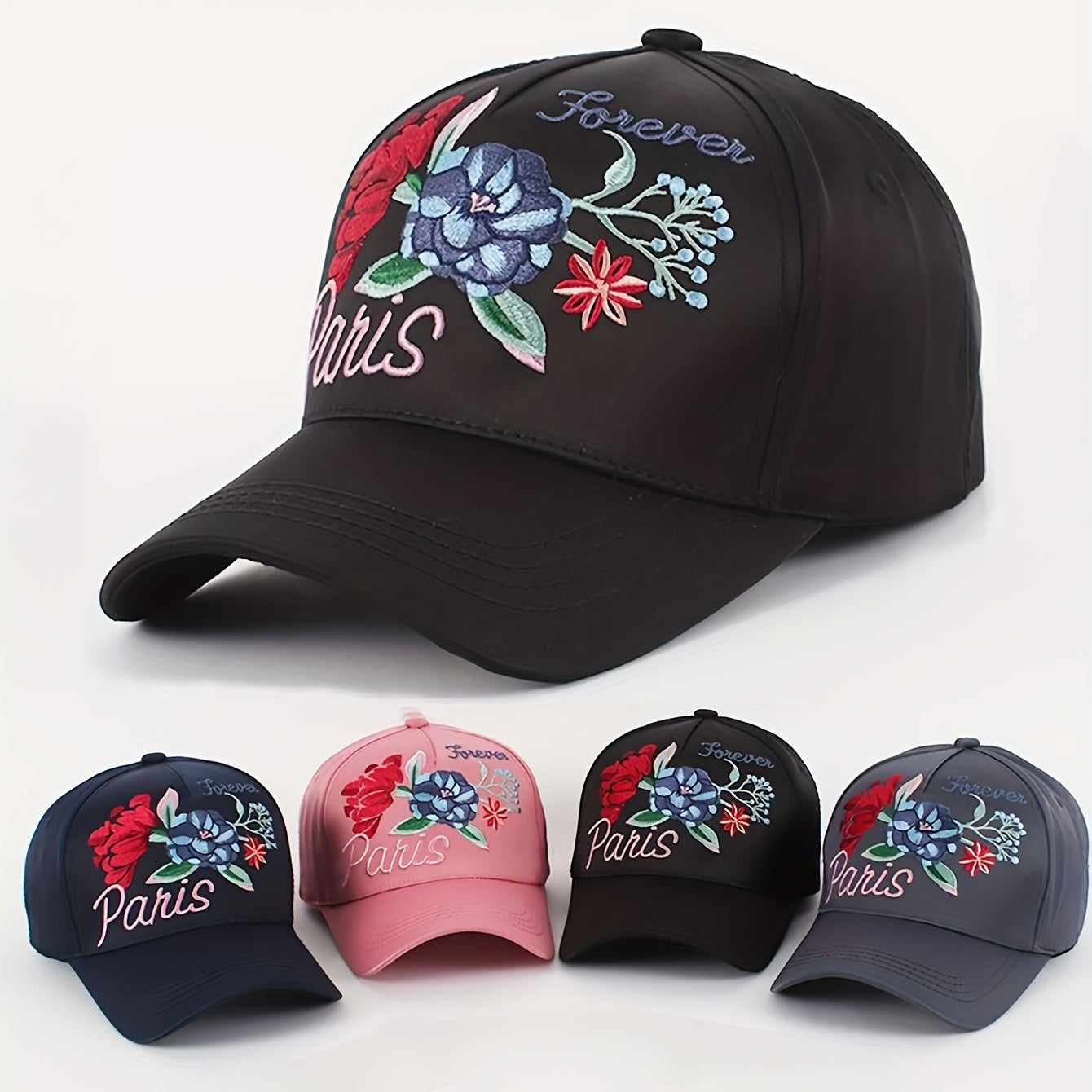 Y2K Flower Embroidery Baseball Cap Ice Silk Sun Hat Adjustable Dad Hats Women