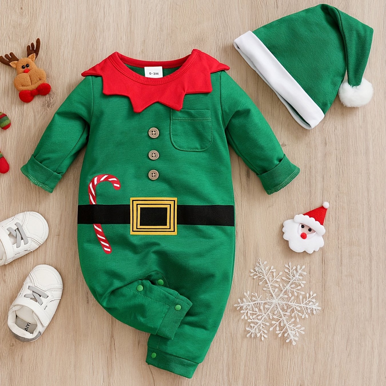 Cute Christmas Baby Jumpsuit Hat Set