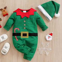 Cute Christmas Baby Jumpsuit Hat Set