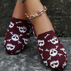 Skull Pattern Flat Shoes Halloween Soft Sole Slip On Shoes