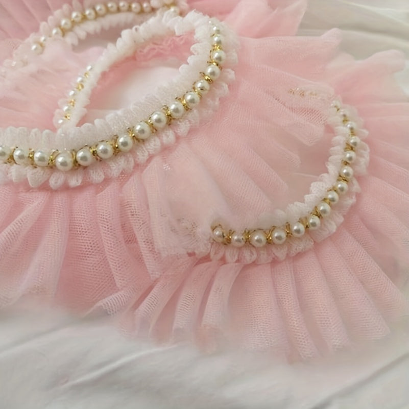1 Yard Pearl Ruffle Trim Ribbon for Skirt Dress Doll Collar