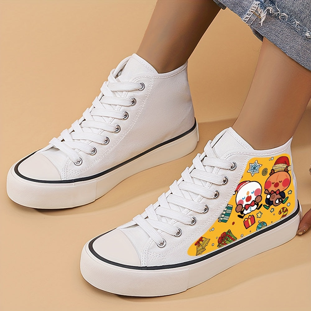 Christmas Cartoon Print Lightweight High Top Canvas Sneakers