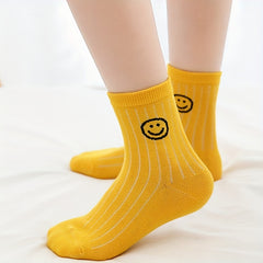 10 Pairs Smiling Face Kids Striped Crew Socks