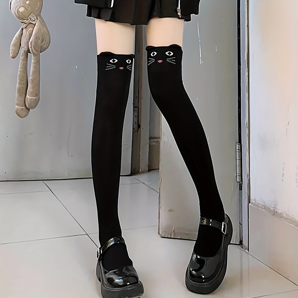 Cartoon Cat Thigh High Socks Women's Stockings & Hosiery