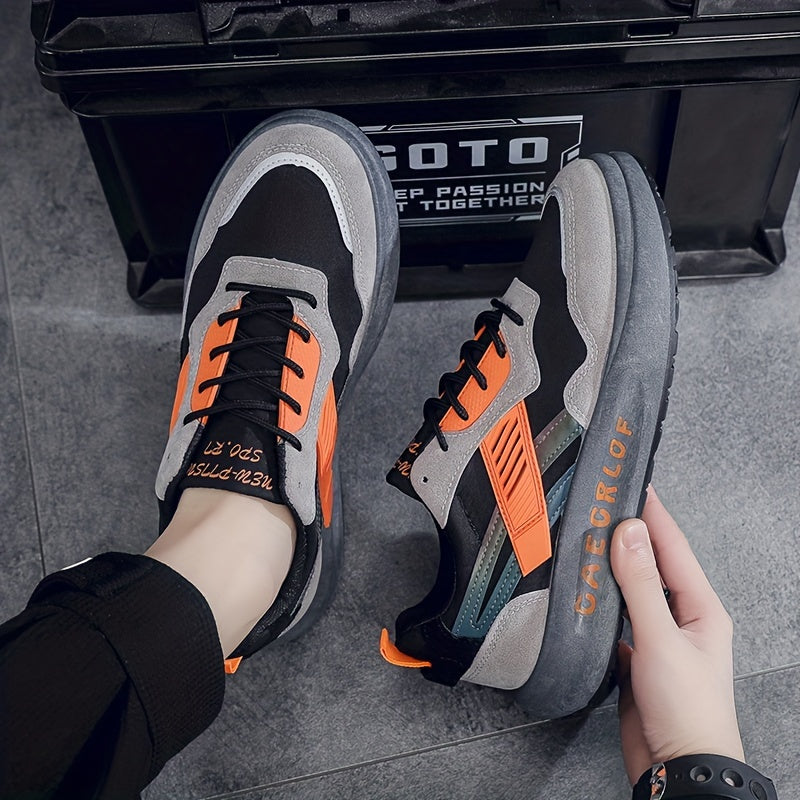 Men's Chunky Lace-up Sneakers with Shock Absorbing Sole