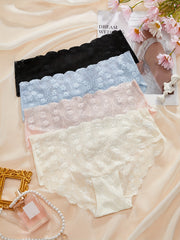 4pcs Lace Briefs Comfy & Breathable Women's Panties