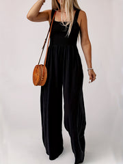 Solid Wide Leg Jumpsuit with Suspender | Women's Clothing