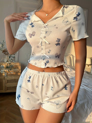 Butterfly Print Pajama Set Short Sleeve Top & Shorts