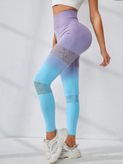 Gradient Stretch Yoga Tummy Control Leggings High Waist Hollow Out Sports Tight