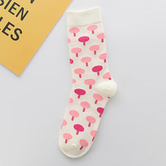 Sweet Pink Serie Socks Strawberry Pattern Crew Socks Women's Stockings