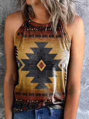 Vintage Graphic Print Halter Neck Tank Top