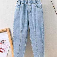 Girls' Casual Jeans with Pleated Details