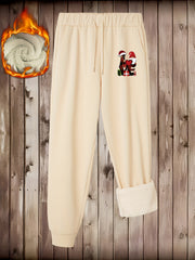 Xmas Casual Pants Women's Graphic Print Fleece Harem Trousers