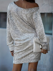 Glitter Sequin One Shoulder Slim Party Formal Dress