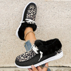 Leopard Print Warm Sneakers Lightweight Casual Flat Shoes