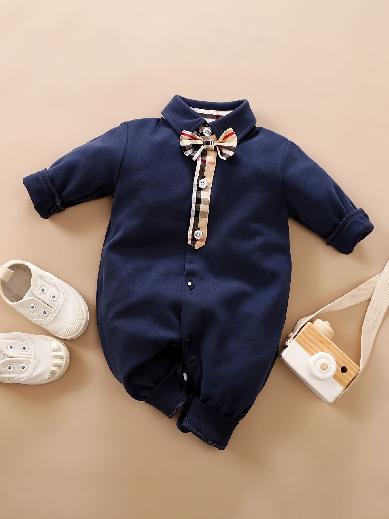 Baby Long Sleeve Jumpsuit with Bow Tie
