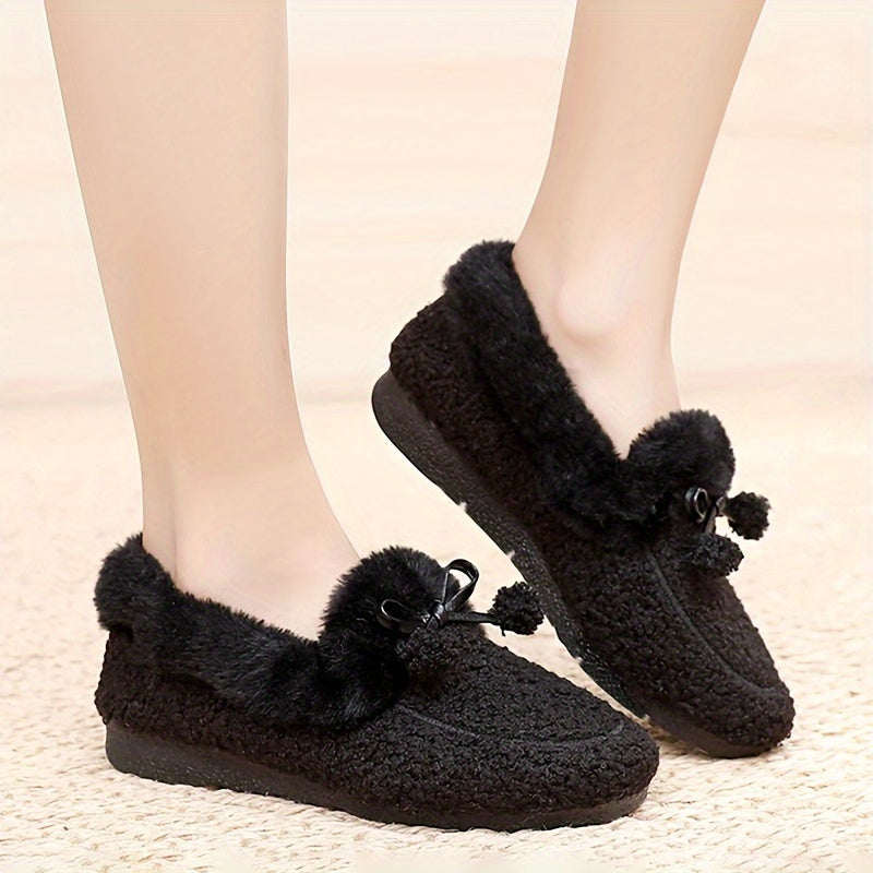 Furry Bowknot House Shoes Girls Non Slip Soft Walking Shoes Indoor