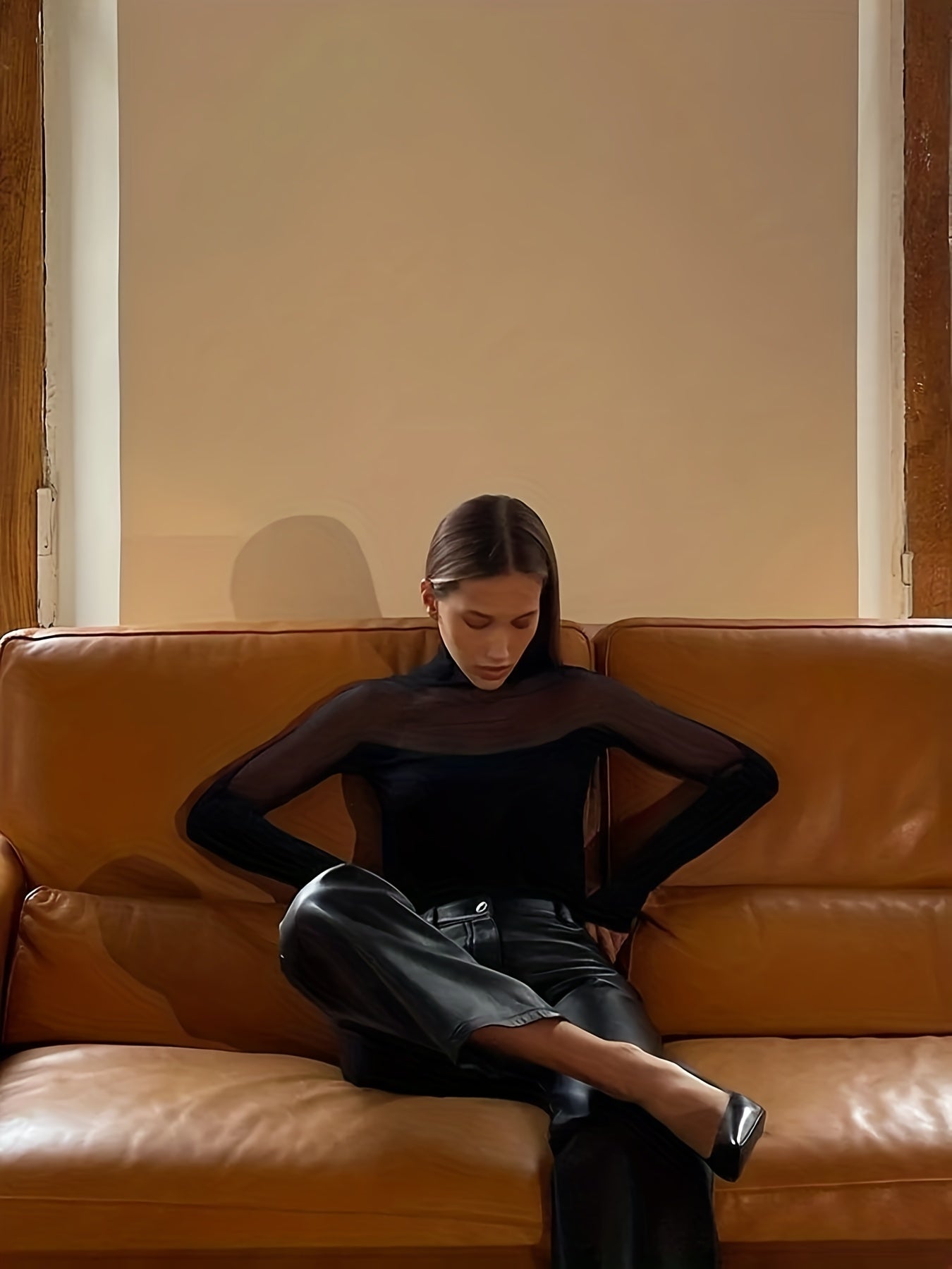 Mesh Mock Neck Slim Bodysuit Long Sleeve Y2K Style