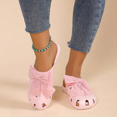 Women's Bowknot Decor Clogs Flat Shoes Lightweight Beach Shoes
