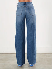 Raw Cut Straight Jeans Loose Fit Ripped Holes Non Stretch Casual Wide Legs Jeans