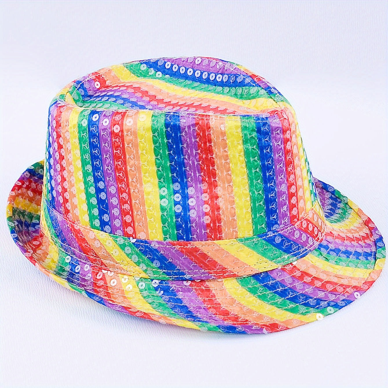 Rainbow Striped Fedora Cap Gay Pride Sequins Bright Party Cap Jazz Top Hats