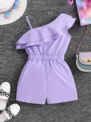 Girls One Shoulder Ruffles Romper Kids Summer Jumpsuit