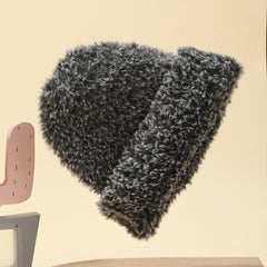 Furry Warm Hat for Women - Windproof Plush Knit Beanie