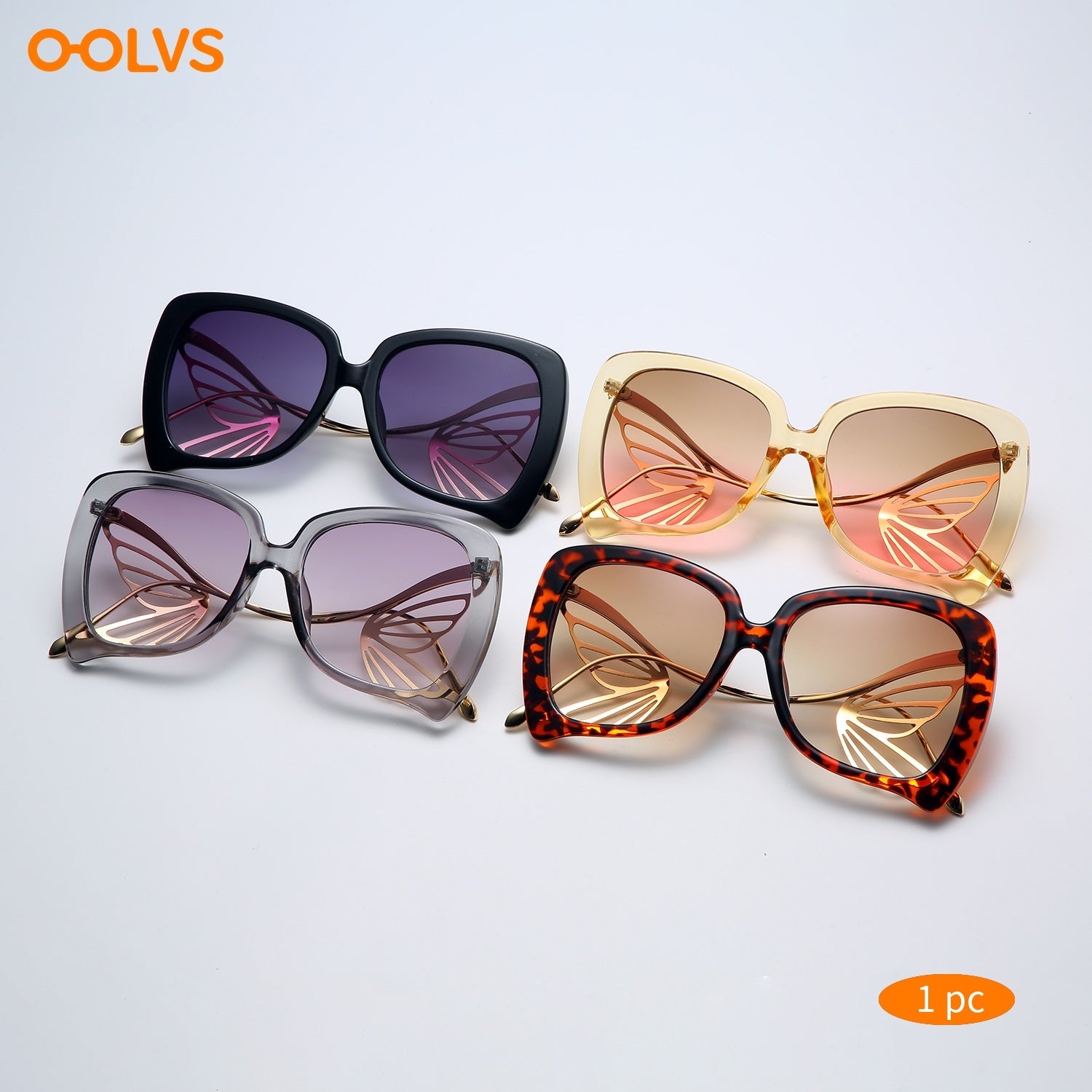 OOLVS Big Frame Butterfly Sunglasses UV Protection Metal Leg Gafas De Sol
