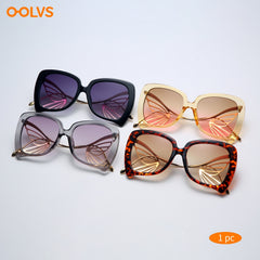 OOLVS Big Frame Butterfly Sunglasses UV Protection Metal Leg Gafas De Sol