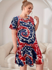 Tie Dye Star & Flag Print Dress Plus Size