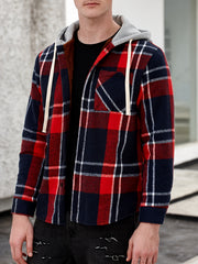 Men's Plaid Button Up Hooded Shirt Coat