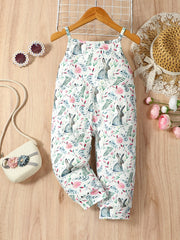 Girls Camisole Jumpsuit Rabbit Floral Print Pants