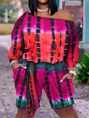 Tie Dye Long Sleeve Top & Shorts 2pcs Set