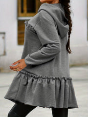 Flared Ruffle Trim Hoodies Zip Up Sweatshirt