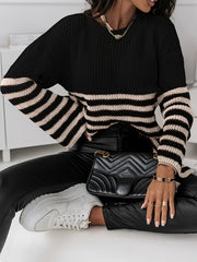 Casual Sweater Women's Plus Stripe Print Long Sleeve